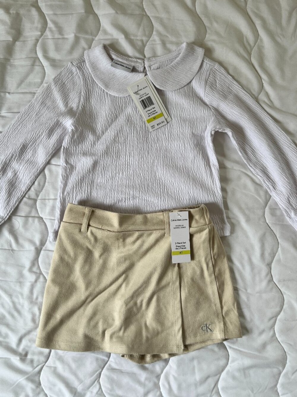 Calvin Klein Jeans Toddler Girl's Peter Pan Collar Top and Skirt Set, Size 4